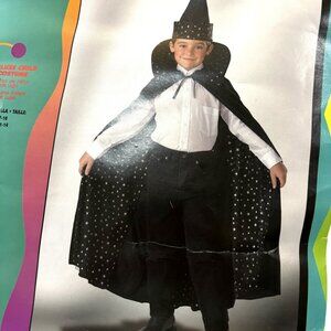 Wizard’s Black Velour Silver Net Star Lining Cape  & Hat NWT NOS